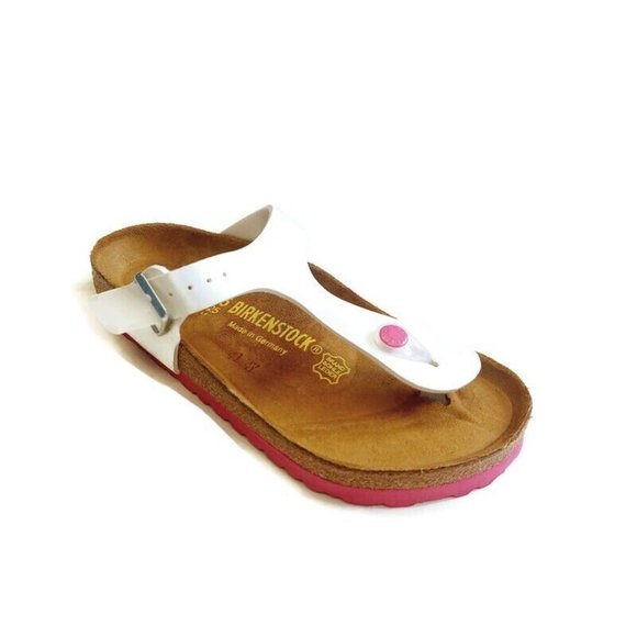 Birkenstock Shoes - Birkenstock Gizeh Thong Sandals White Patent Sole Pink EU 35 Womens Size 4-4.5